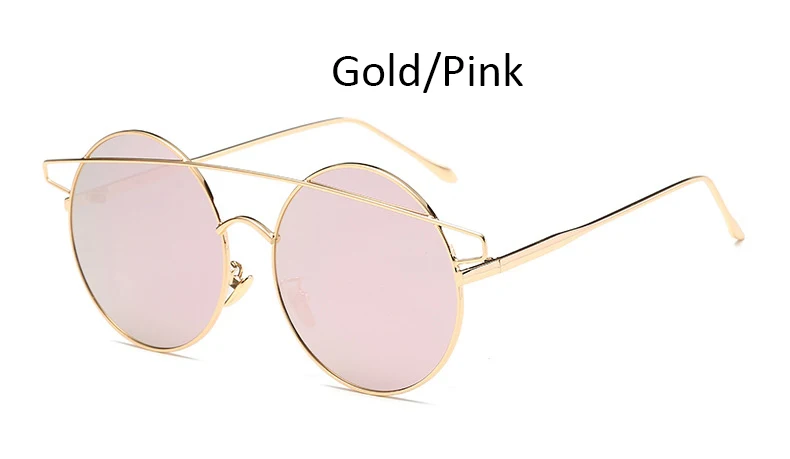 Gold Pink Большие зеркальные круглые женские солнцезащитные очки, трендовые брендовые дизайнерские ретро винтажные солнечные очки из сплава высокого качества для женщин - Цвет линз: Gold Pink