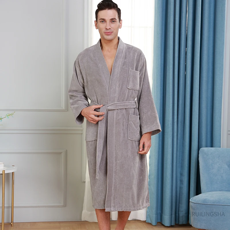 100% Cotton Hotel Terry Bathrobe Men Sweat Towel Bath Robe Plus Size ...