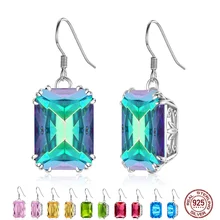 

Classic Rectangle Mystic Topaz Gemstone Drop Earrings For Women Genuine 925 Sterling Silver Advanced Accessories Party Jewelry
