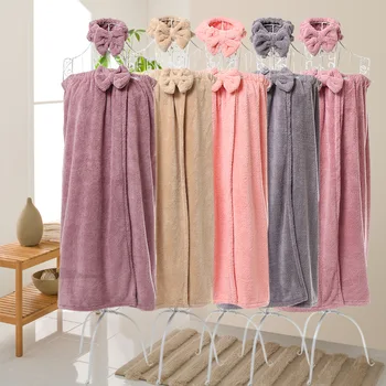 

Coral Velvet Tube Top Bath Skirt Bow Wearable Strong Absorbent Bath Skirt Set