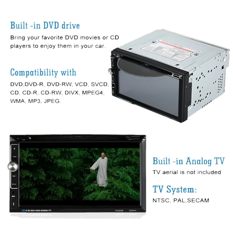 7 дюймов 2 Din 52W x 4 Универсальный автомобильный стерео Dvd радио плеер Bluetooth Fm Mp3 Mp4 Радио Aux развлечения мультимедийный плеер F6060B