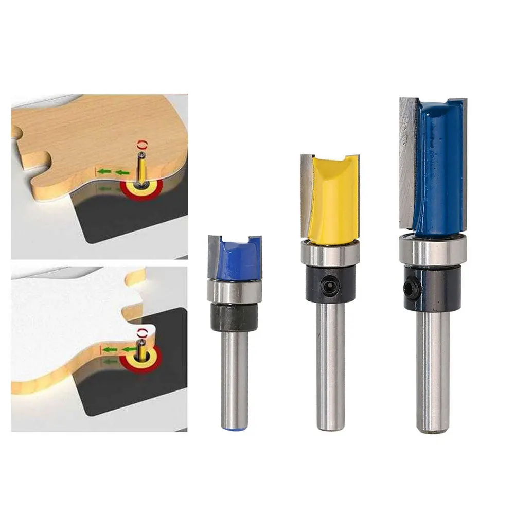 

3PCS Flush Trim Router Bits Top Bearing Router Bit 1/4 Inch Shank Straight Pattern Template Router Bit Wood Milling Cutter Tool