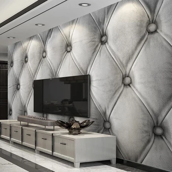 

Custom Photo Wallpaper For Bedroom Walls 3D Gray Retro Imitate Leather Texture Soft Package Living Room TV Background Wall Mural