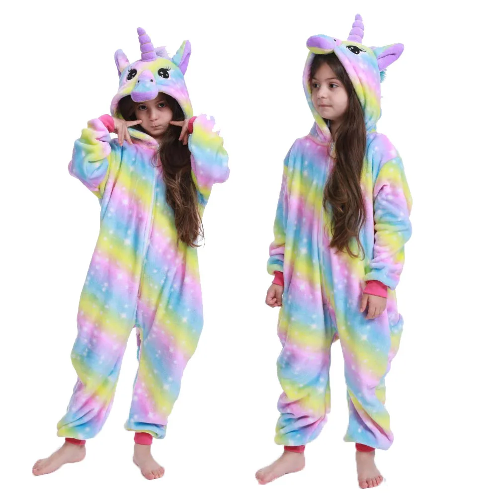 Пижама с единорогом; комбинезон для детей; Пижама с изображением панды кугуруми; зимняя Фланелевая пижама с животными для детей 4, 6, 8, 10, 12 лет - Цвет: LA32