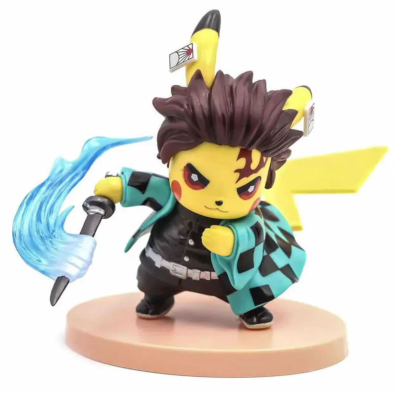 Tomy Pokemon  Kimetsu no Yaiba Pikachu Figurine Model Anime Demon Slayer Tanjirou Pikachu Action Figure Anime Toys Collection