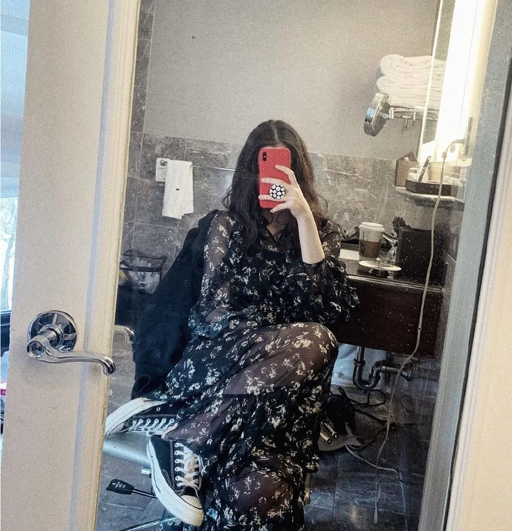 

Black Shivering Chiffon Dress Women's 2019 Early Spring New Style Summer Cover Meat Slimming Immortal Gas Mid-length Skirt
