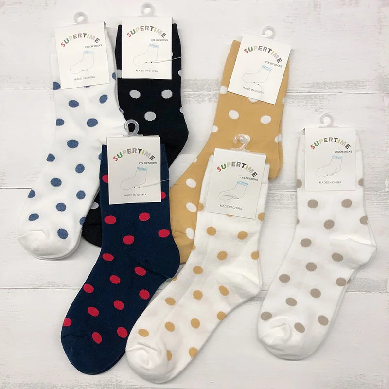 6 цветов, женские милые хлопковые носки в горошек новые весенние винтажные уличные носки в стиле Харадзюку для девочек и женщин хлопковые носки в горошек