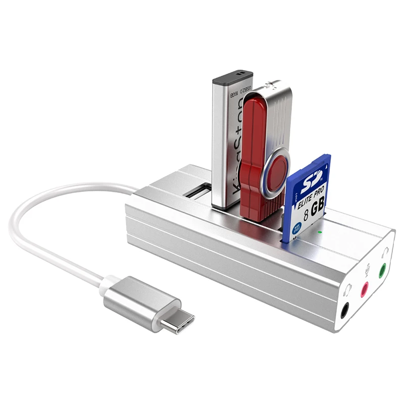 Asunflower USB C концентратор тип C к USB 2,0 устройство для чтения карт SD TF 3,5 AUX разъем для MacBook Air Pro USB C до 3,5 мм аудио адаптер док-станция