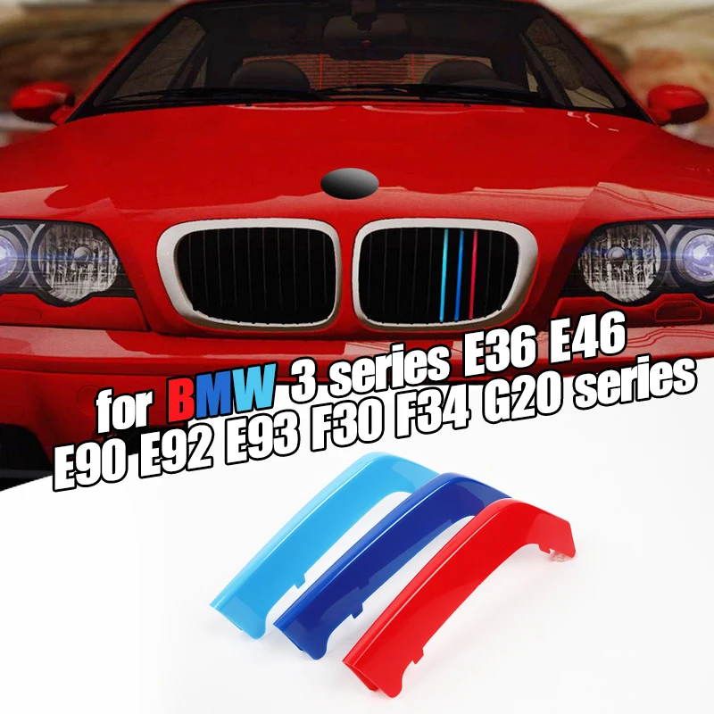 

3pcs Car 3D M Styling Front Grille Trim Bumper Cover Strip Strips Stickers Cover for BMW 3 Series E46 Coupe 1998-2002