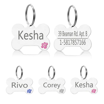

Dog Tags for Dogs Personalized Engraved Stainless Steel Pet Tag Engraved , Custom Pet ID Tag ,Bone Bling Rhine Stone