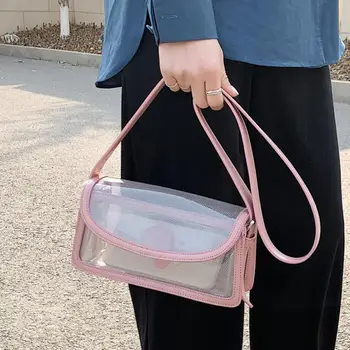 

Transparent Square Crossbody Bag 2020 Summer New Quality PVC Jelly bag Women's Handbag Contrast color Shoulder Messenger Bag