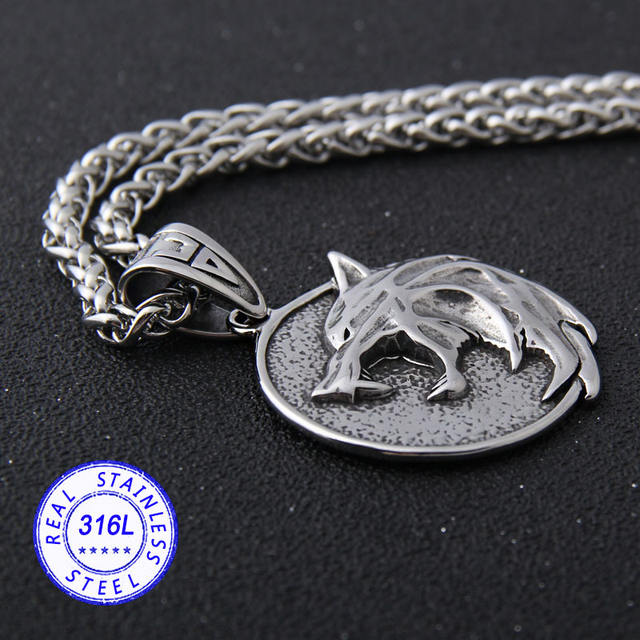 STAINLESS STEEL WIZARD WOLF VIKING NECKLACE
