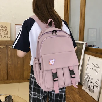 

Backpack For Teenager Large Capacity Nylon Waterproof 2020 Women's Backpack School Bags Pure Color Zipper School Backpack Black