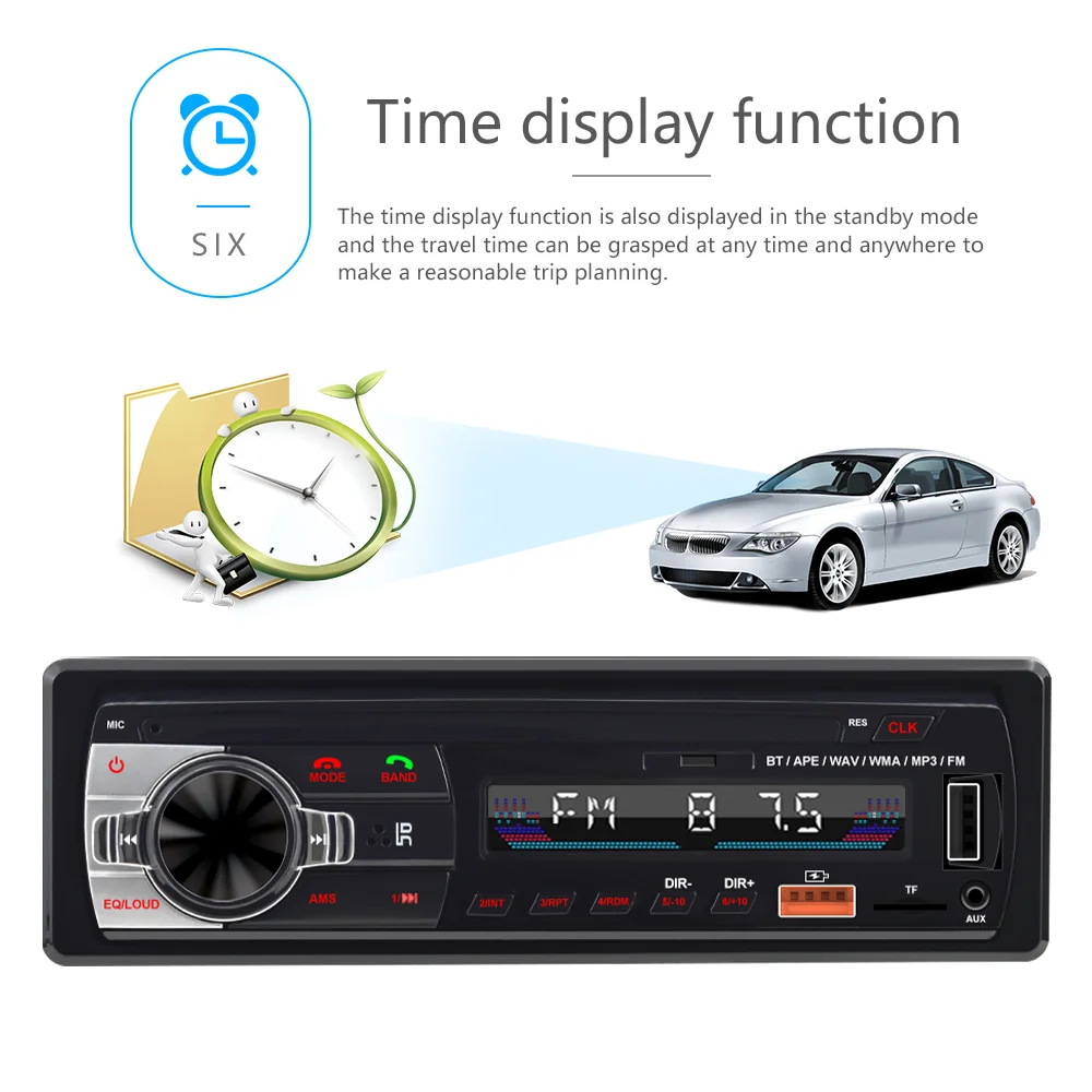 Podofo-Autorradio con reproductor multimedia MP3 y USB para coche, radio de coche para encastrar, con entrada entrada auxiliar SD y USB, JSD-520, 1 din, 12V
