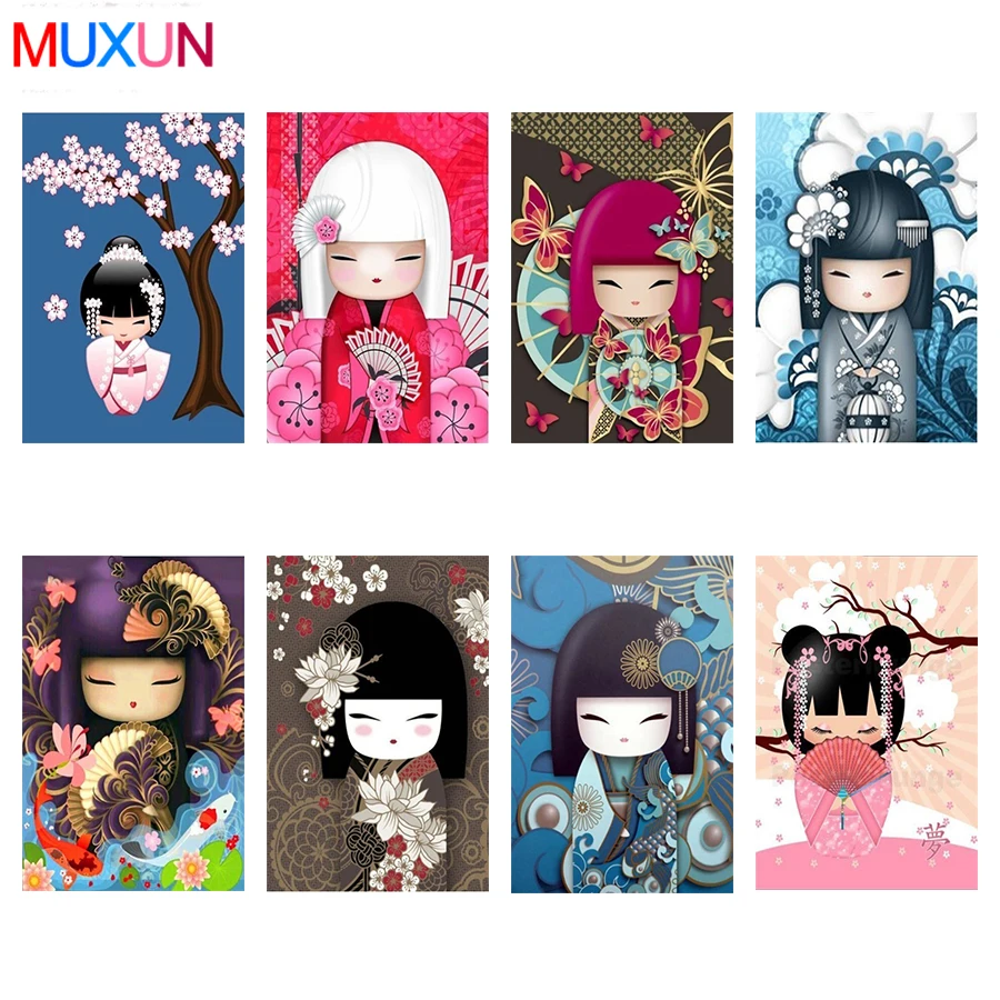 Muxun 5D Diamond Painting Full Square Drill Doll Japanese Diy Embroidery Rhinestone Mosaic Home Decoration Ep120 | Дом и сад
