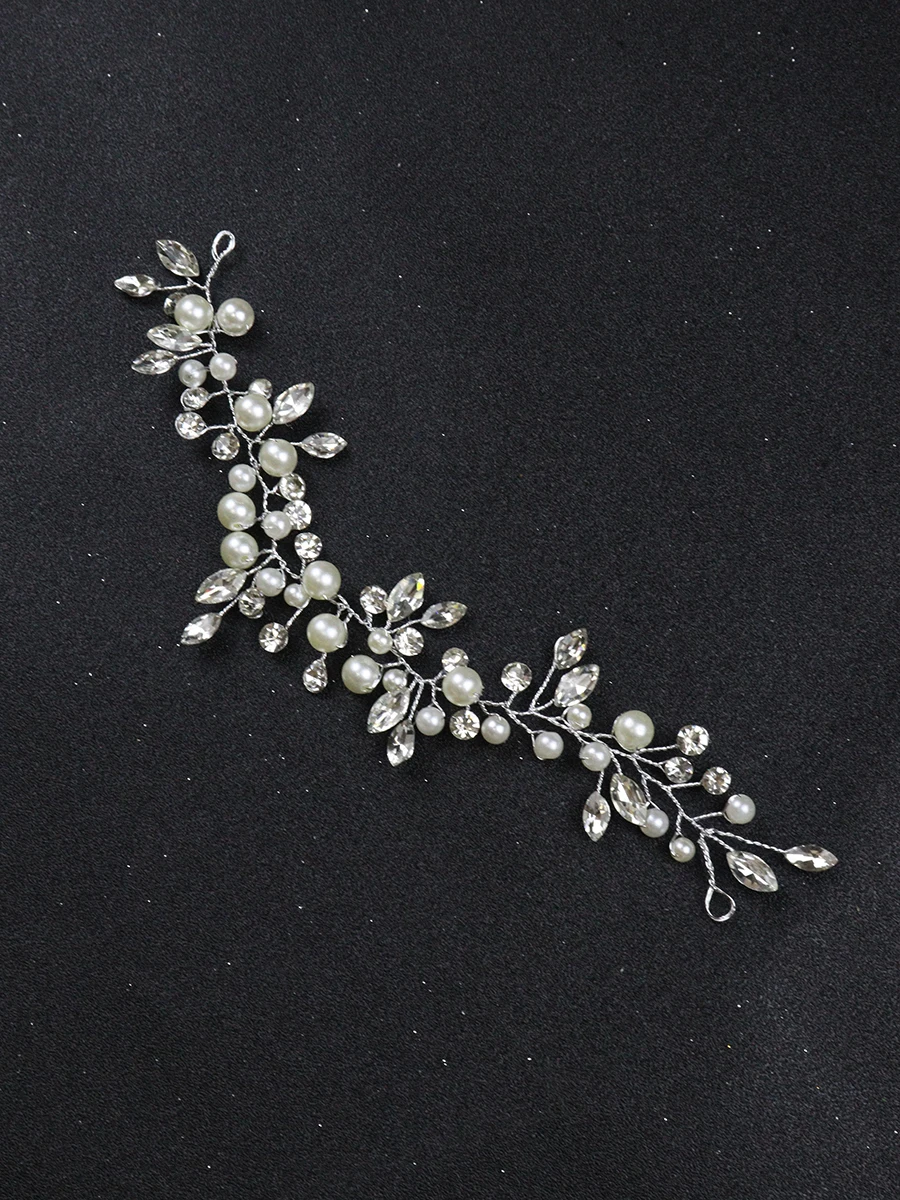 Shiny Silver Pearls Bridal Hair Accessories Rhinestones Women Headpieces Handmade Bride Headdress Weddings Headbands Hair Vine