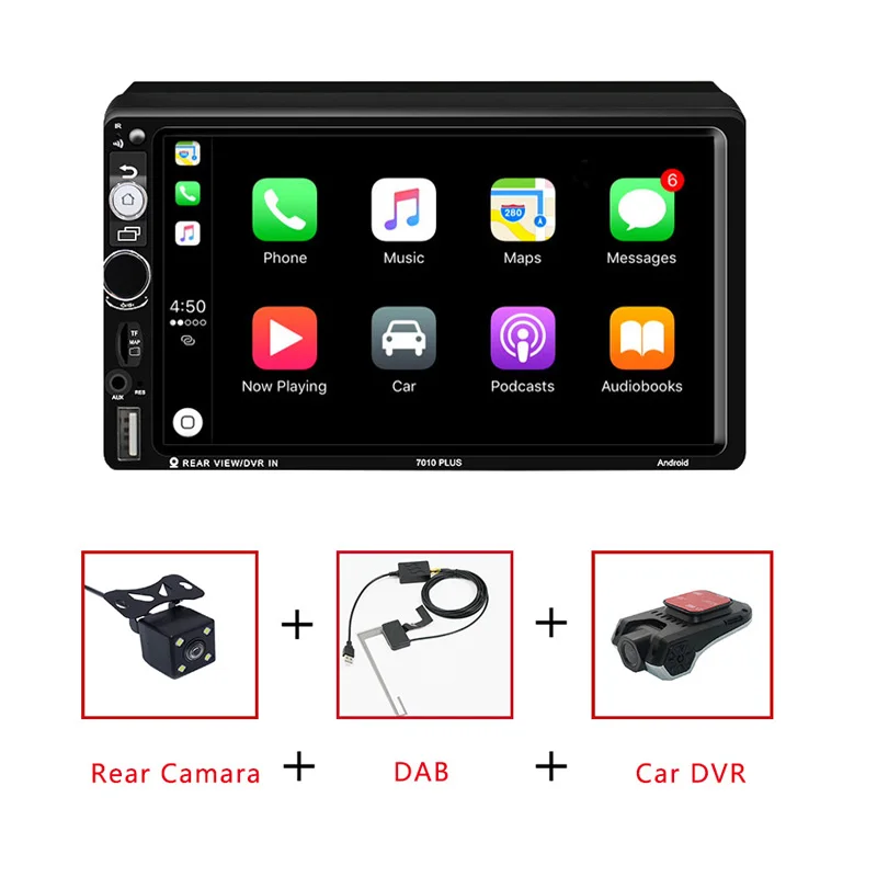 " 2 Din Carplay Автомобильная магнитола на андроид плеер Видео автоматическое радио GPS навигация Wi-Fi BT зеркальная связь автомобильный аудио сенсорный экран с USB DVR - Цвет: Camera DAB DVR