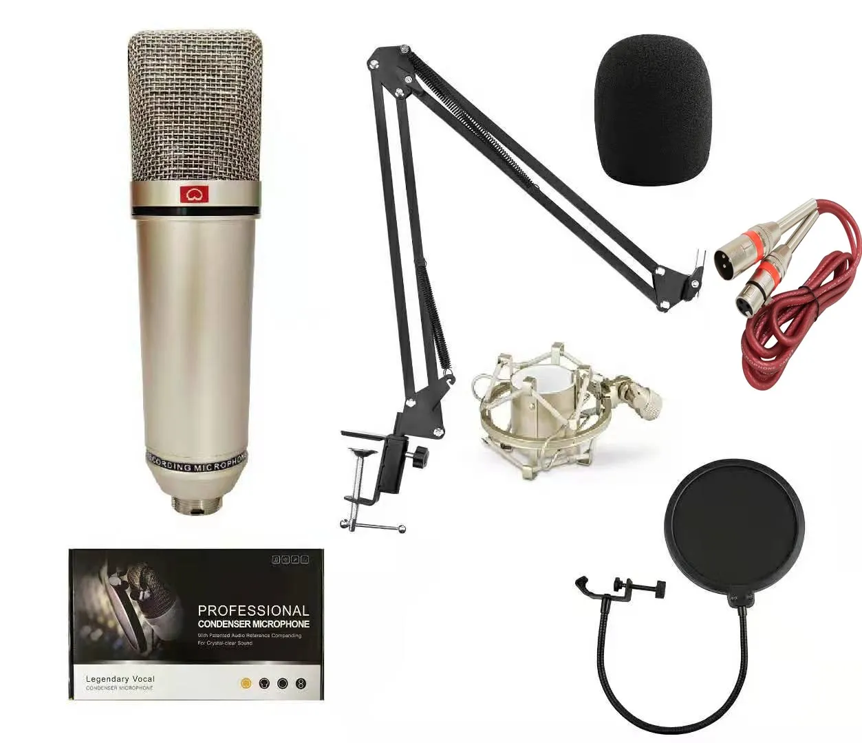 All Metal Condenser Microphone Kit with Arm Stand Pop Filter Metal Shock Mount Professional Recording Microphone For Podcast gaming microphone Microphones