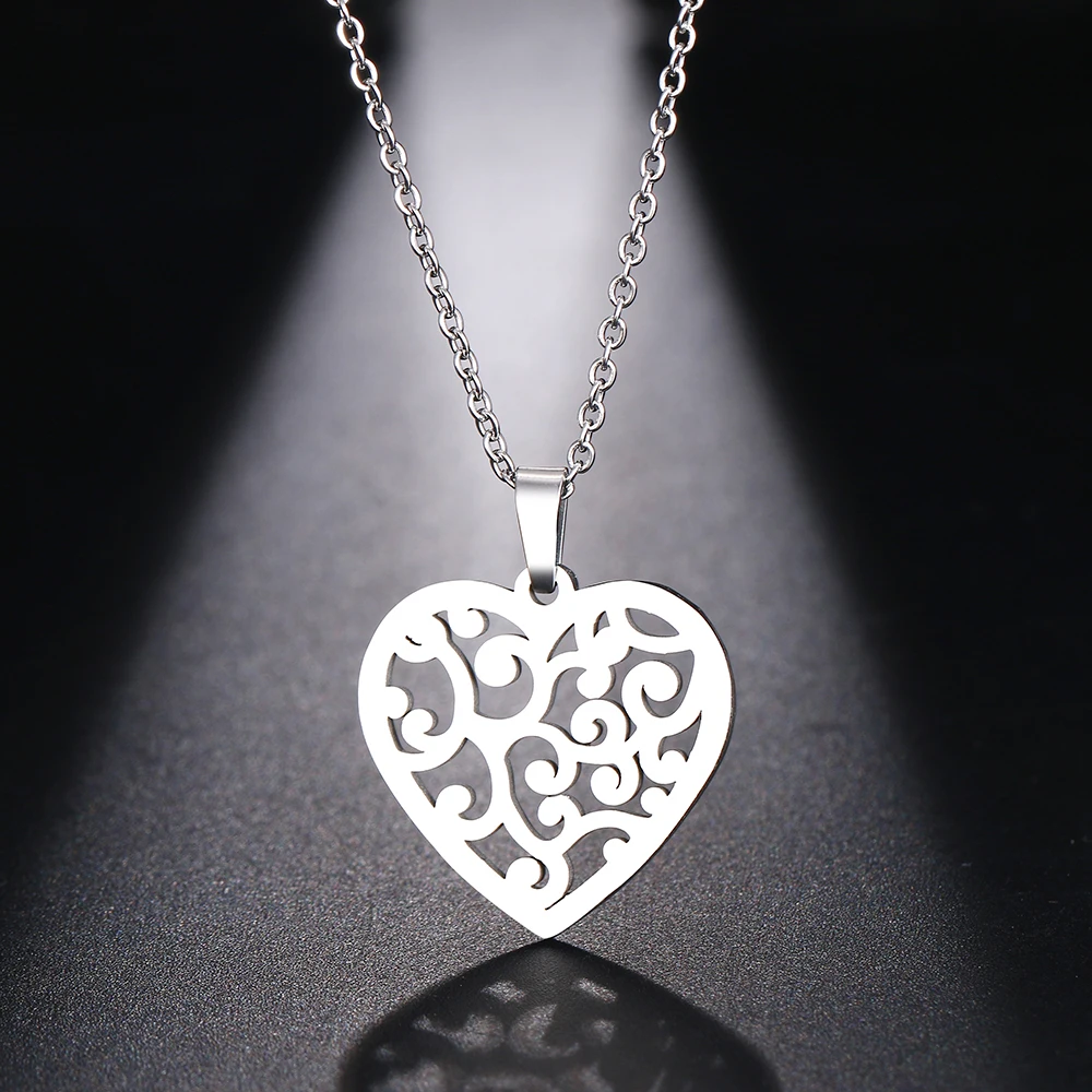 

12PC Silver Color Pattern Hollow Heart Pendant Charm Necklace Women Girl Family Mother Daughter Best Friends Lovers Gift Jewelry