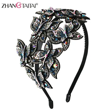 

Vintage Women Girls 100% Real Austrian rhinestones Hair Hoop Elegant Hair Accessories for Women Big butterfly Crystal Hair Band