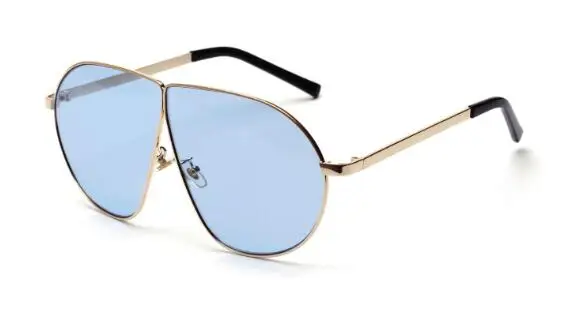 gold blue Модные негабаритные солнцезащитные очки для женщин, мода, металлическая большая овальная оправа, розовые солнцезащитные очки для женщин, винтажные Ретро очки для женщин и мужчин - Цвет линз: gold blue