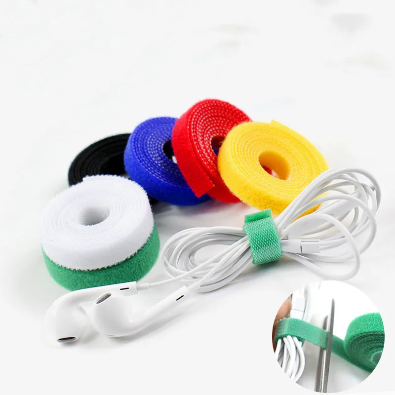 

2 Meters Color Nylon Straps Adhesive Power Wire Fastener Tape Finishing Headset Data line Cable Ties Buckle Clip DIY Accessories