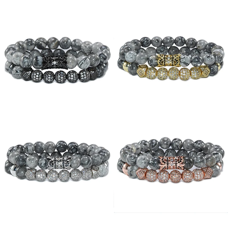

Luxury Natural Stone Men Bracelet Homme Classic Gold Zircon CZ Ball Beaded Bracelets Women Bracelet Set Couple Yoga Bracelet