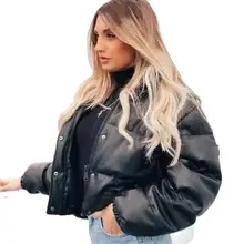 Winter Parka Coat Women's Jacket Thick Warm Women Fashion Black PU Leather Elegant Zipper Faux Tops