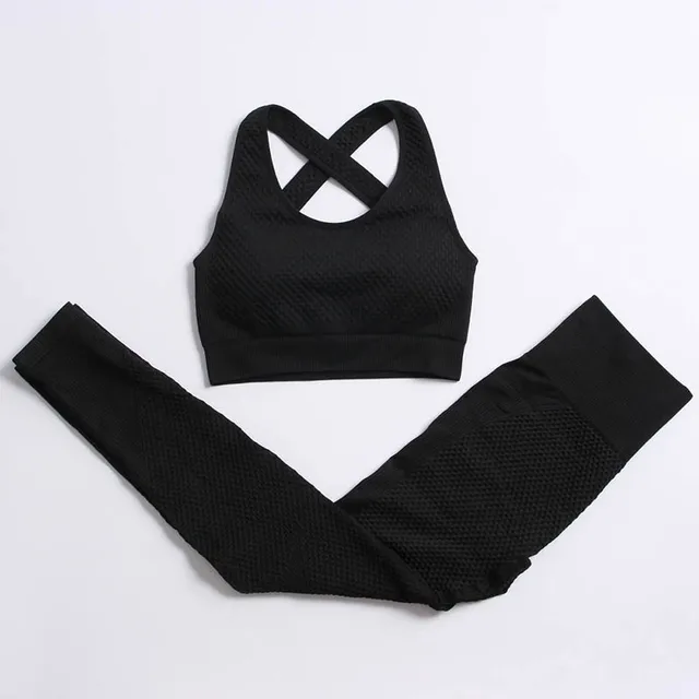 Yoga Set Workout Gym Clothing Fitness For Women's Tracksuit Outfit Leggings Sport Bras Top Long Sleeve Women Sportswear Suit bar pents black