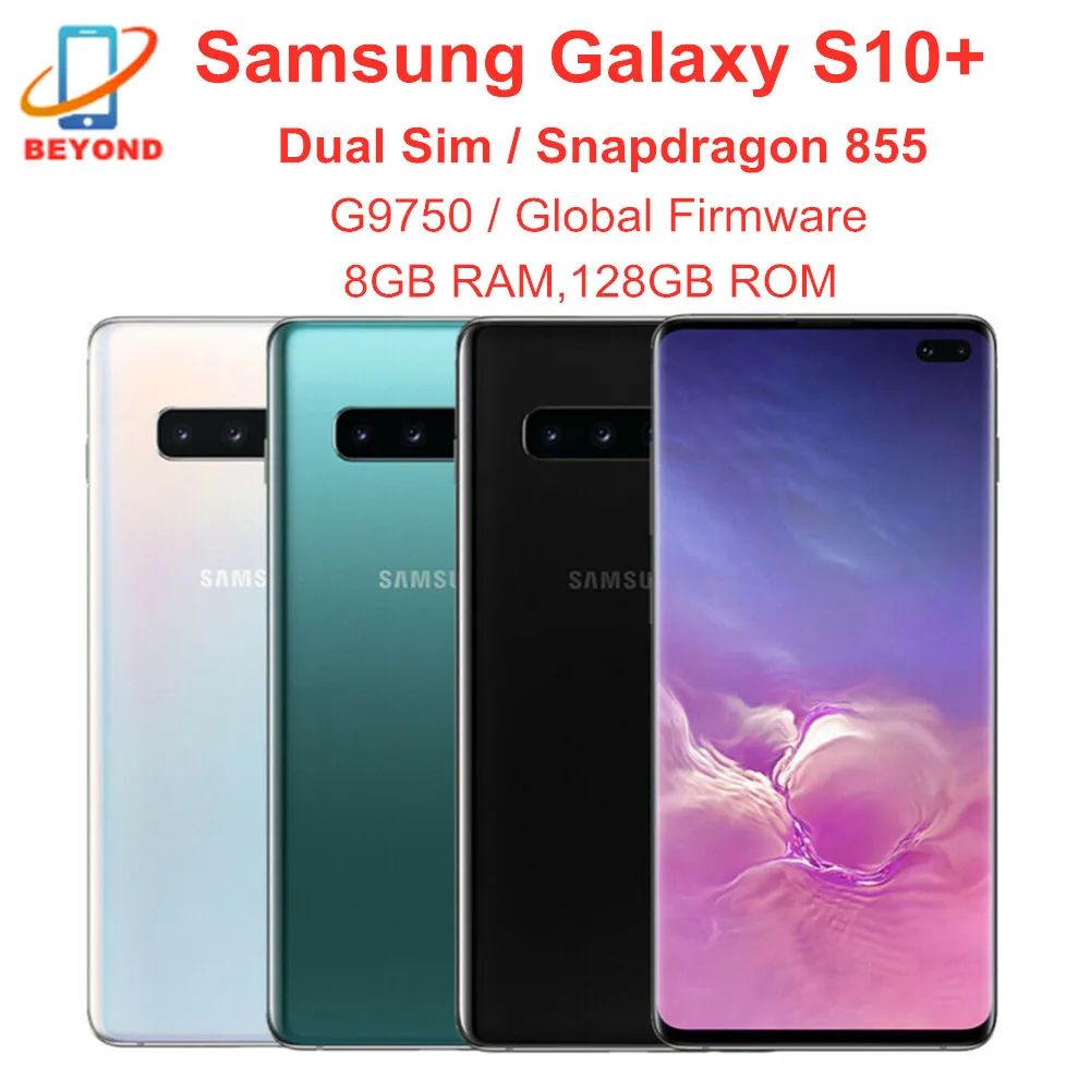 Сотовый телефон Samsung Galaxy S10 + Plus G9750 две Sim-карты Snapdragon 855 8 ГБ ОЗУ 128 Гб ПЗУ