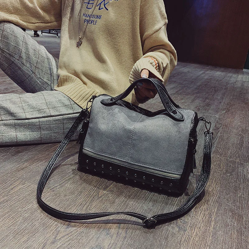 

Big Bag Women's Autumn and Winter New Frosted Hand-held Single Shoulder Bag Rivet Messenger Bag Boston Bag