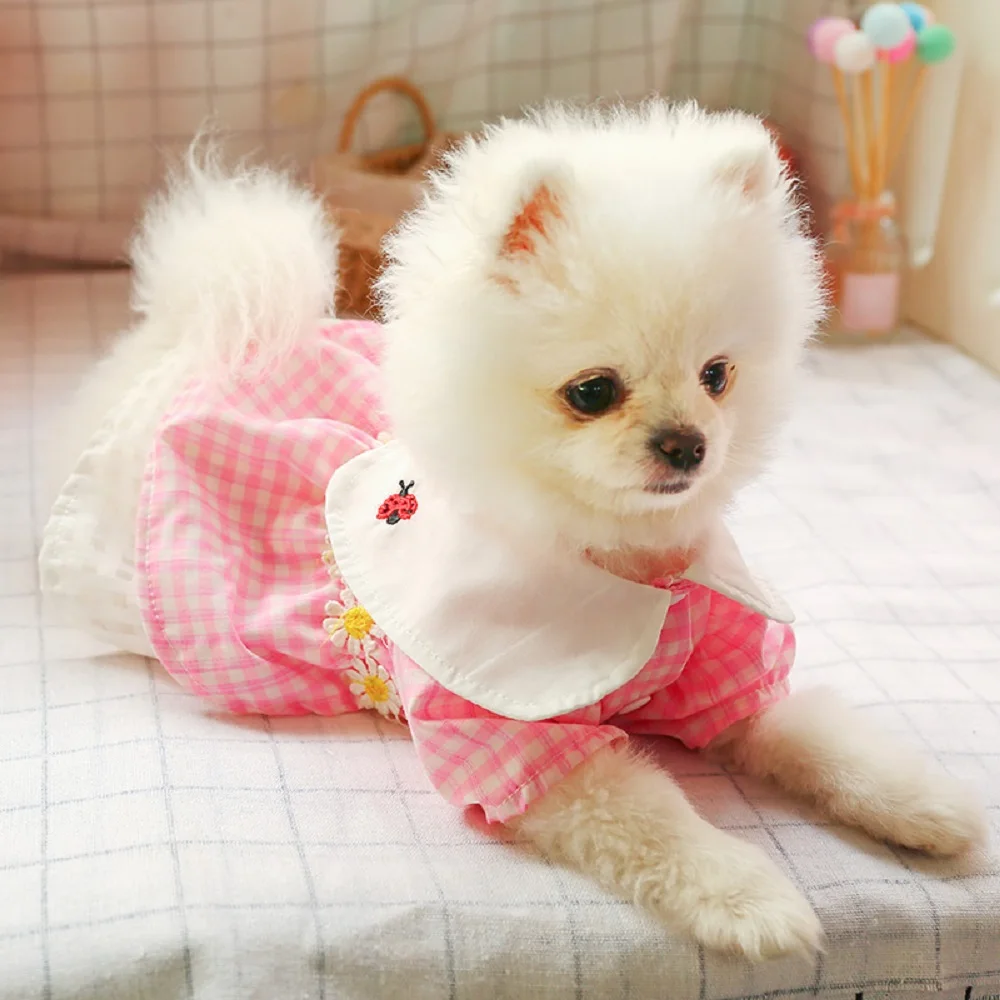 

Dog Dress Red Pink Plaid Flower Dress Spring Summer Pets Outfits Dog Clothes for Small Teddy Dog Party Cat Skirt Puppy Costume