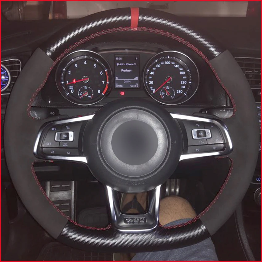 MEWANT Black PU Carbon Fiber Car Steering Wheel Cover for Volkswagen Golf 7 GTI R MK7 VW Polo Scirocco | Автомобили и мотоциклы