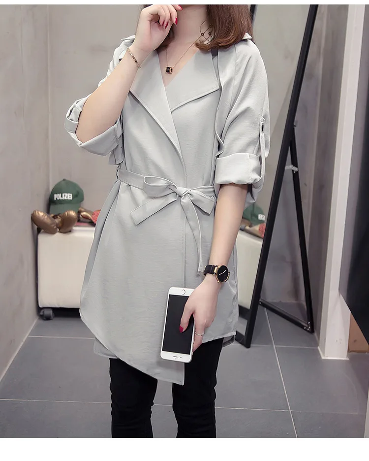 [EWQ] осенне-зимний длинный рукав с отложным воротником ремень черная ветровка корейский плащ большого размера пальто приталенная верхняя одежда QL451