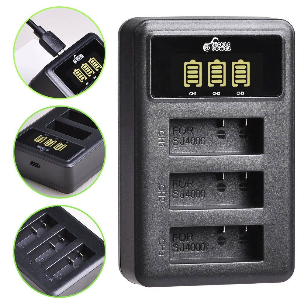 Ação Câmera Bateria Pg1050 com Portas Led para Sjcam Sj4000 Sj5000x Eken h9 H9r H8r h8 - Image 2