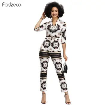 

Fadzeco Jumpsuits African Women Dress 2PCS Long Sleeve Dashiki Totem Batik Square Towel Wax Printed 3/4 Sleeves Rompers Elegant