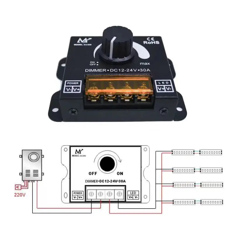 Светодиодный диммер постоянного тока 12V 24V 360W Регулируемый Яркость один Цвет лампы накаливания Газа Драйвер один Цвет светильник Питание 5050 3528