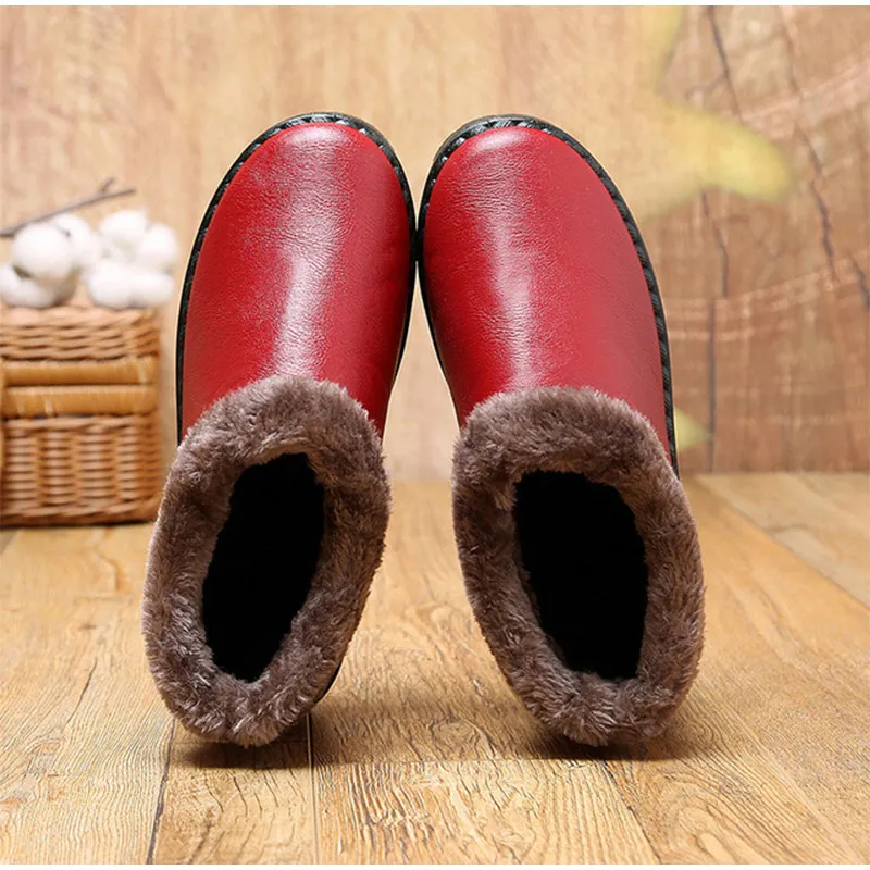 Женские теплые зимние ботинки на плоской подошве; короткие ботильоны; женские ботинки из искусственной кожи; Женская Удобная плюшевая обувь для мам