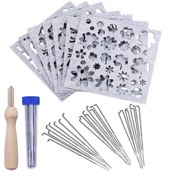 

LMDZ 7Pcs Needle Felting Applique Mold DIY Craft Template Stencil Hand Embroidery Pattern craft Supplies with 1 Wooden Handle