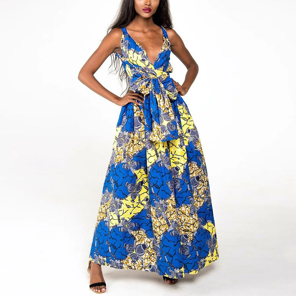 Fadzeco африканские платья для женщин Дашики Базен Riche Флористический с высокой талией с разрезом сбоку Длинное Макси платье с этническим принтом Анкара Платье