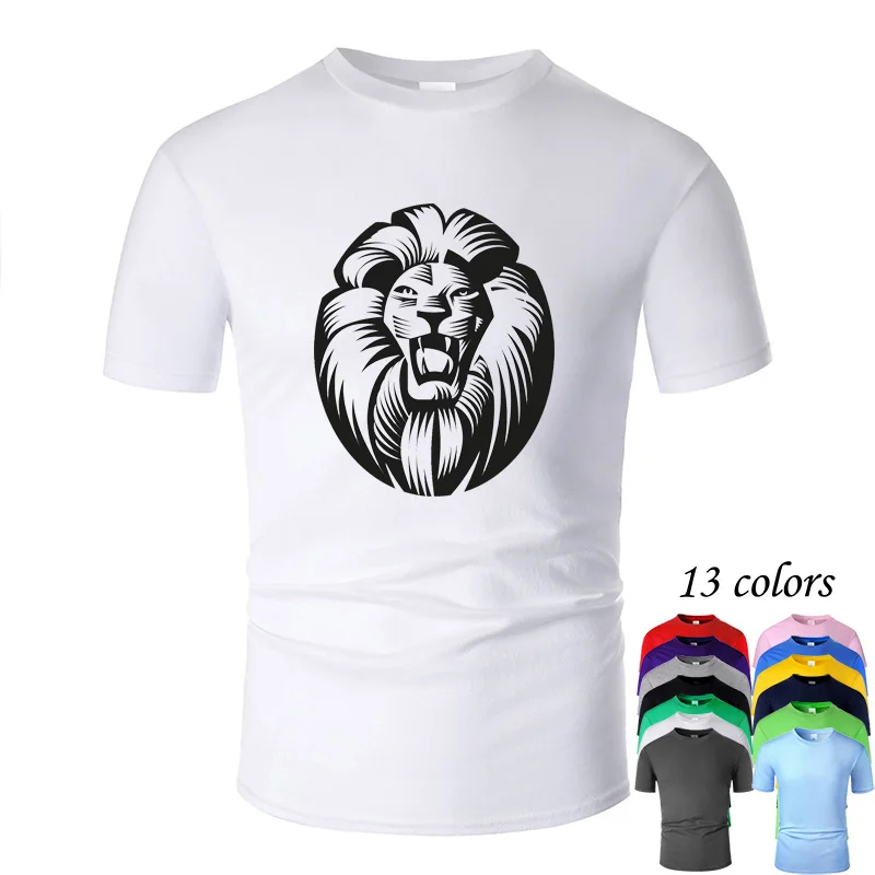 

Lion Line Art O Neck Cotton T Shirt Men and woman Unisex Summer Short Sleeve Designed Simple Style Casual Tee m01028