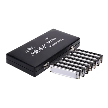 

Swan Harmonica 10 Holes Harp Blues Harp Blues Harmonica Diatonic Harmonica Set 7 Piece (A-G) W/ Exquisite Box + Wipes