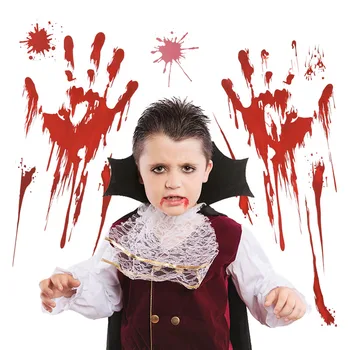 

1 Sheet 45*30cm Halloween Wall Stickers Bloody Handprint Footprint Horror Atmosphere for Halloween Party PVC Window Tile Sticker