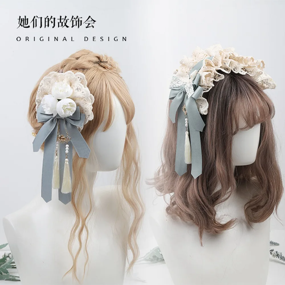 

Sweet Lolita Accessories Headpiece Hair Clips Tassels Lace Strap Bow Headwear Maid Hair Band Daily Hair Accessories Headband