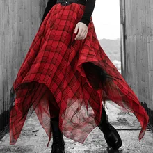 PUNKRAVE, темно-черная, брендовая, черная, красная, с талией, многослойная, сетка, шифон, сетка, пряжа, юбка, женская, с высокой талией, осень и зима