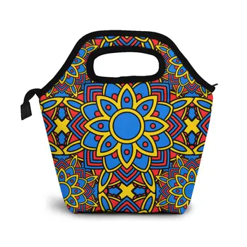 

Beautiful Background Art With Colorful Floral Ornament Lunch Bag Lunch/ice Bags Portable Insulated Picnic Food Box for Women Men
