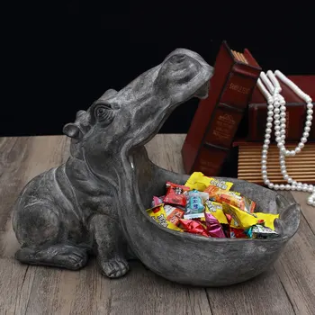 

Newly Big Mouth Hippo Storage Figurine Key Bowl Resin Hippo Candy Dish Home Decor
