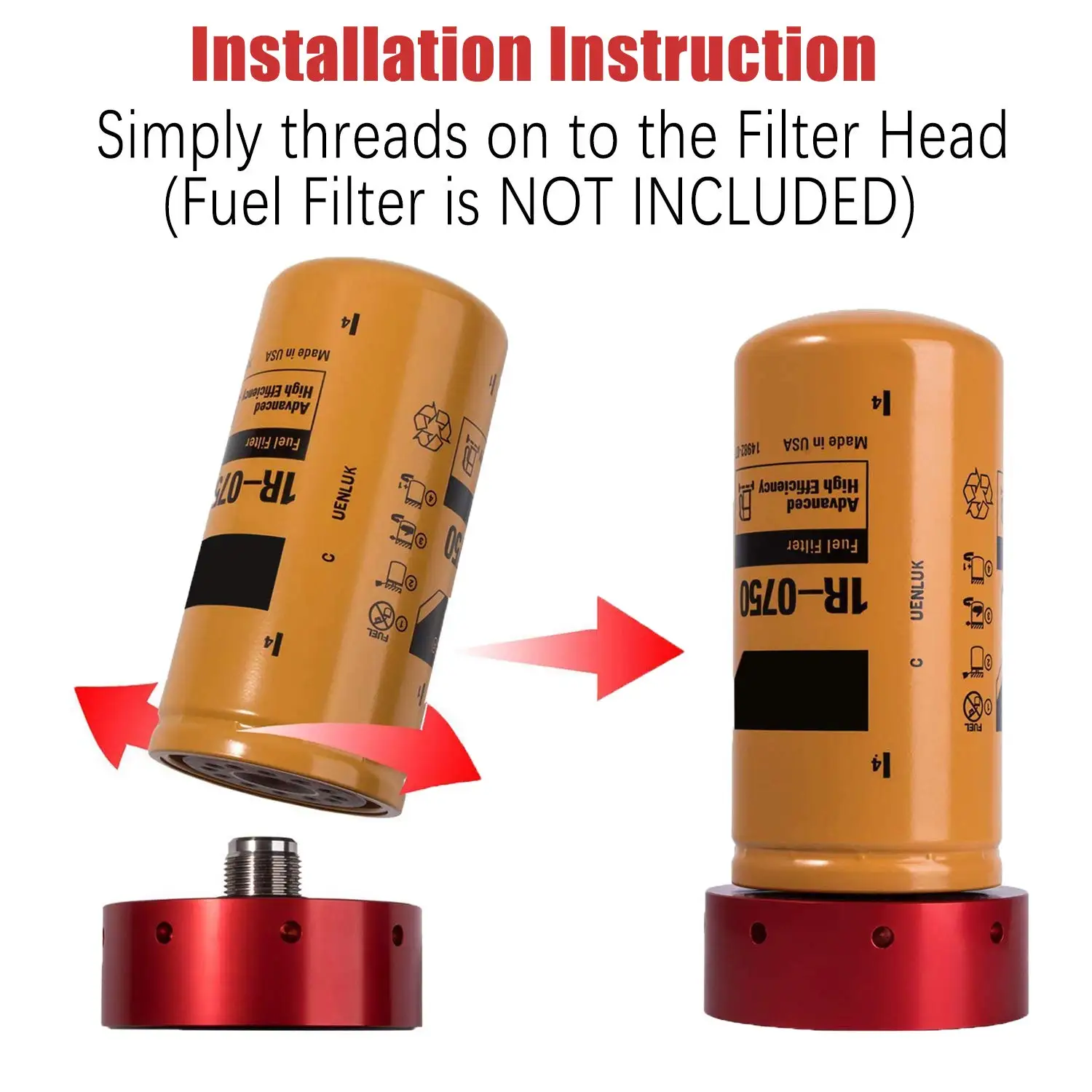 Fuel Filter Adapter for Chevy/GMC 2001- 2002 2003 2004 2005 2006 2007 2008 2009 2010 2011 Duramax Diesel& CAT 1R-0750(RED