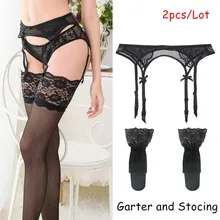 Сексуальные женщины кружева черный/белый пояс для чулок Свадебные Подвязки пояса и чулки 2 шт./лот