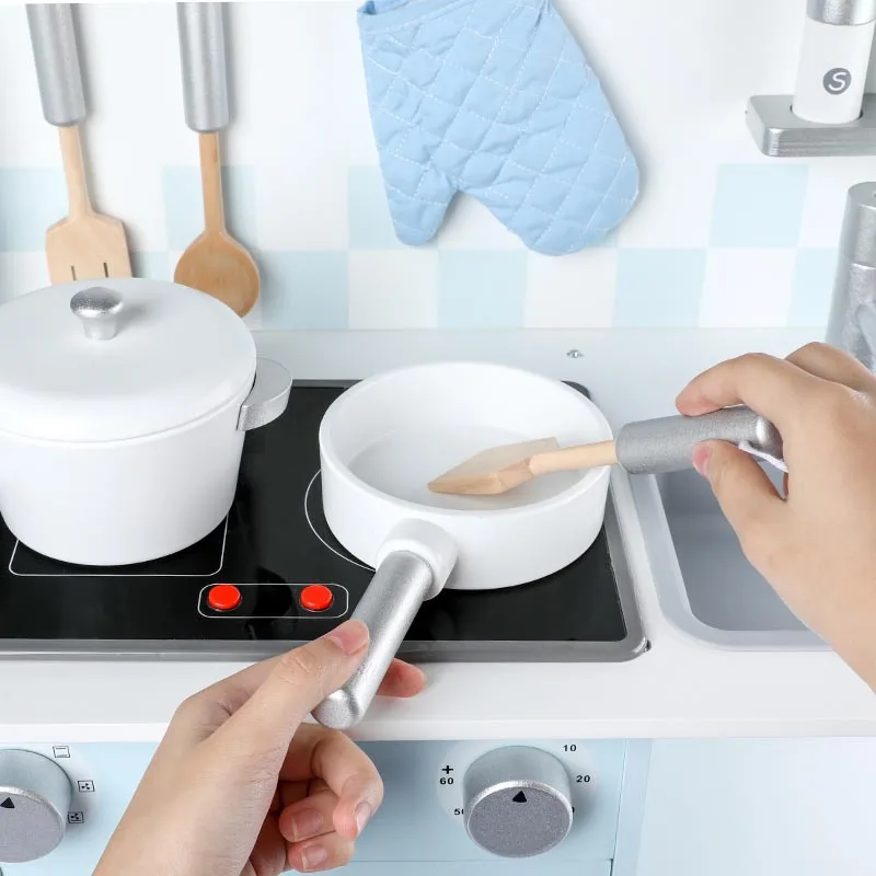 

Children Wooden Model Play House Cooking Cook Tableware Kitchenware Kindergarten Stove Earnestly Sound Making Kitchen Set